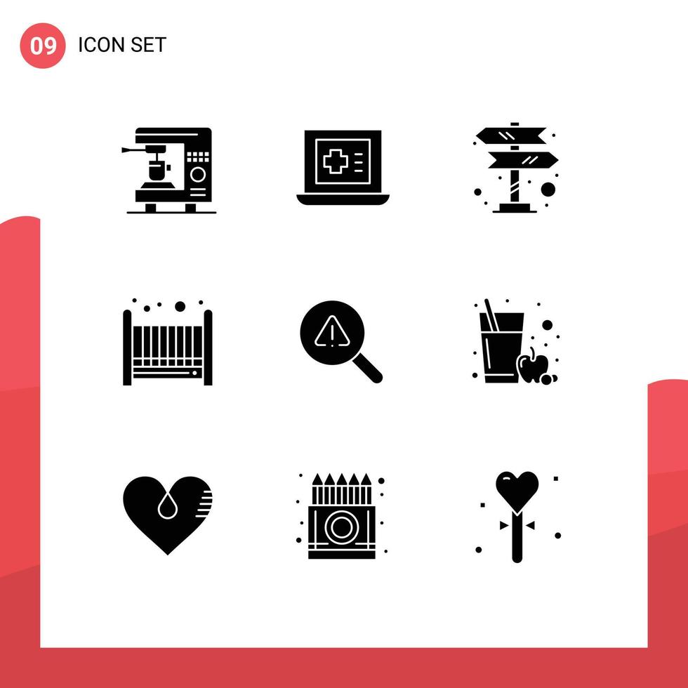 Set of 9 Modern UI Icons Symbols Signs for error search road trip find bad Editable Vector Design Elements