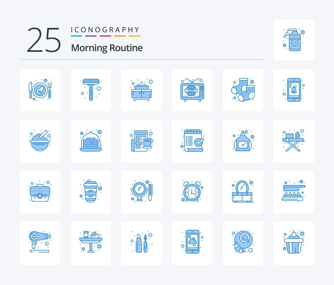 Morning Routine 25 Blue Color icon pack including notification. socks. sink. footwear. world wide vector