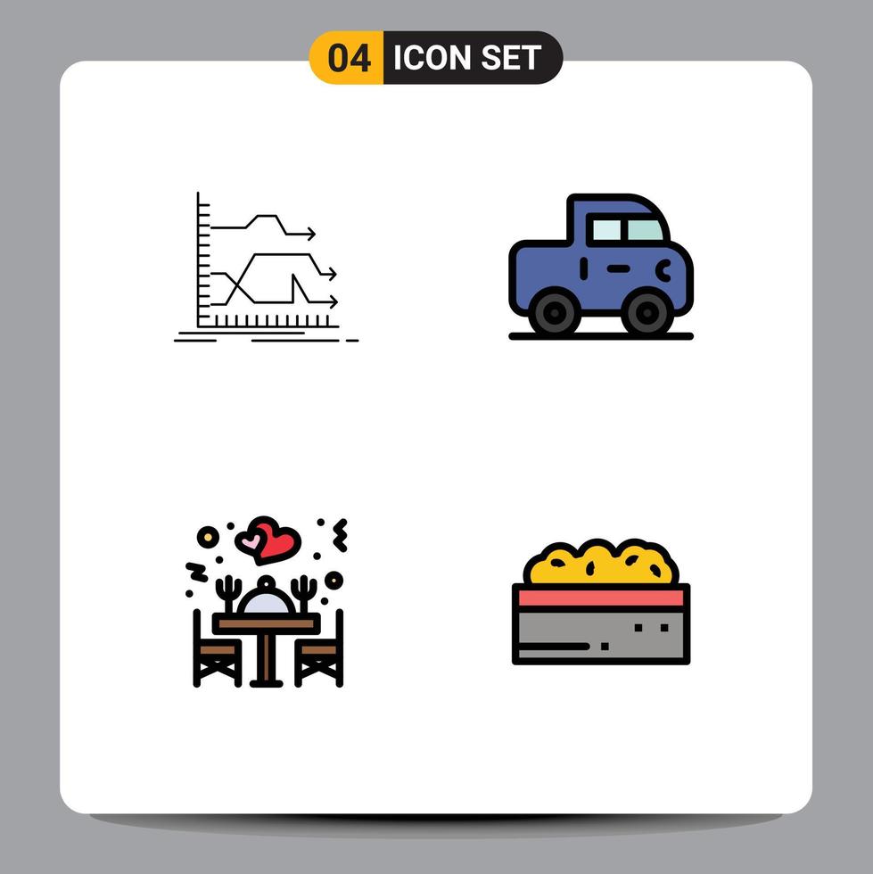 Pictogram Set of 4 Simple Filledline Flat Colors of arrows love market jeep table Editable Vector Design Elements