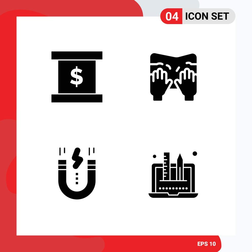 Set of 4 Modern UI Icons Symbols Signs for business interface massage text snap Editable Vector Design Elements