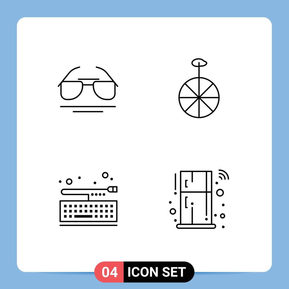 4 Creative Icons Modern Signs and Symbols of galsses keyboard spring circus fridge Editable Vector Design Elements