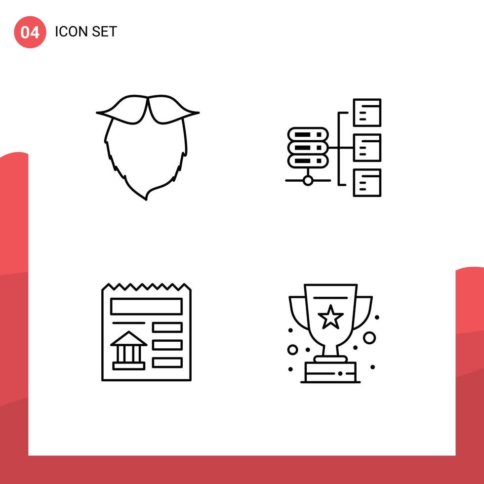 Modern Set of 4 Filledline Flat Colors Pictograph of moustache basic beared server ui Editable Vector Design Elements