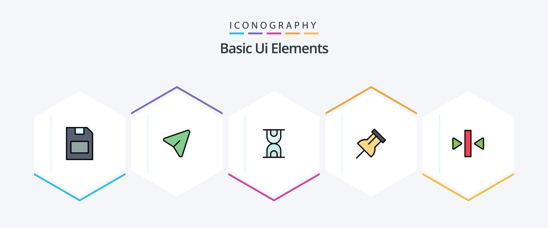Basic Ui Elements 25 FilledLine icon pack including media. pause. glass. play. pin vector