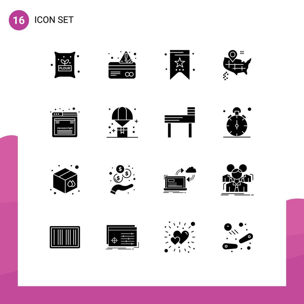 16 Thematic Vector Solid Glyphs and Editable Symbols of web development bookmark design map Editable Vector Design Elements