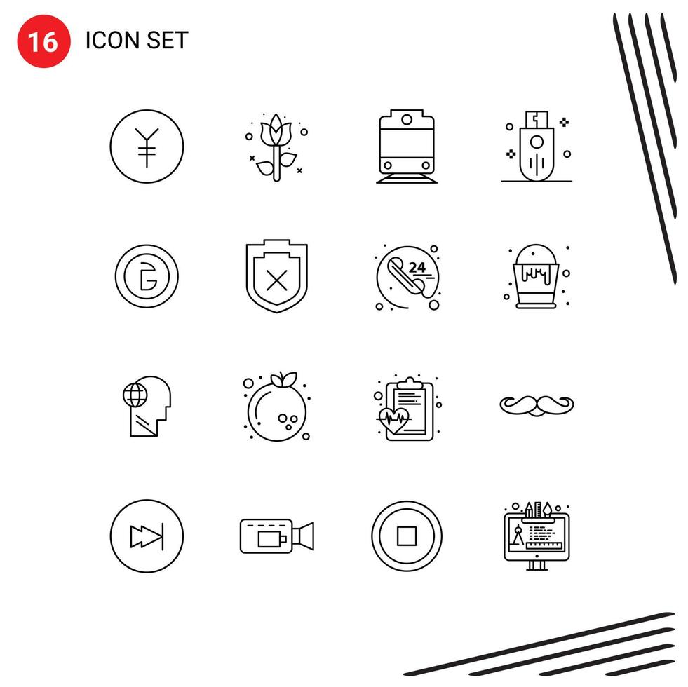 Group of 16 Modern Outlines Set for finance business transport bangladesh stick Editable Vector Design Elements