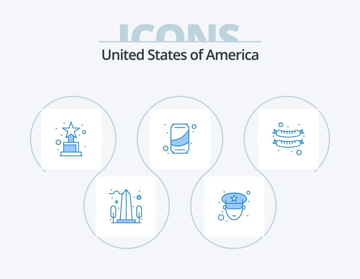 Usa Blue Icon Pack 5 Icon Design. sausage. food. achievement. cola. can vector