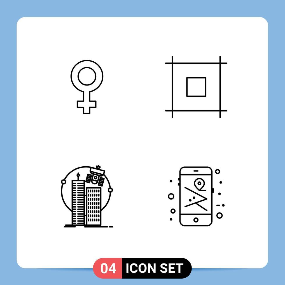 Set of 4 Commercial Filledline Flat Colors pack for female satellite layout building map Editable Vector Design Elements