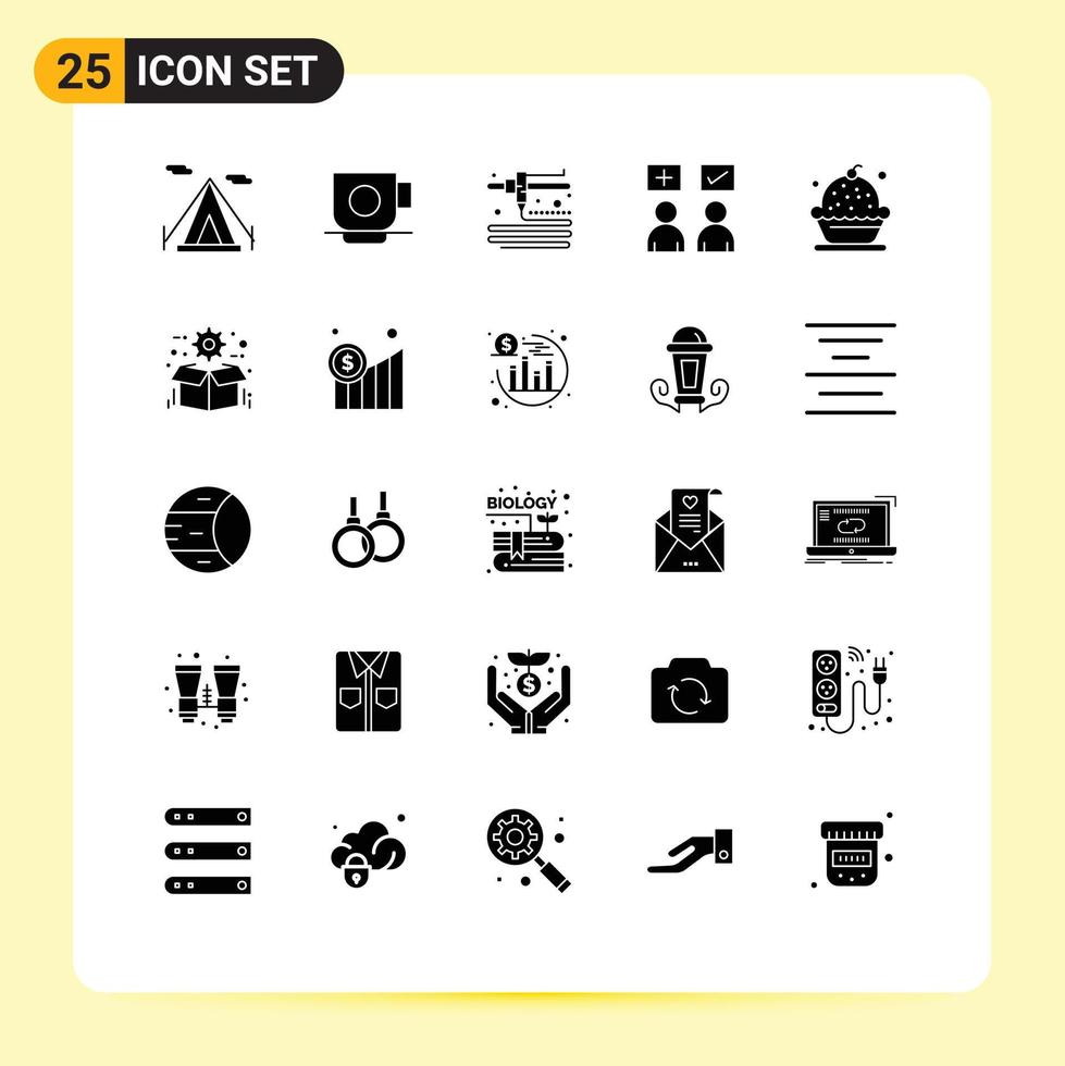 Universal Icon Symbols Group of 25 Modern Solid Glyphs of dessert cake printing baking tick Editable Vector Design Elements