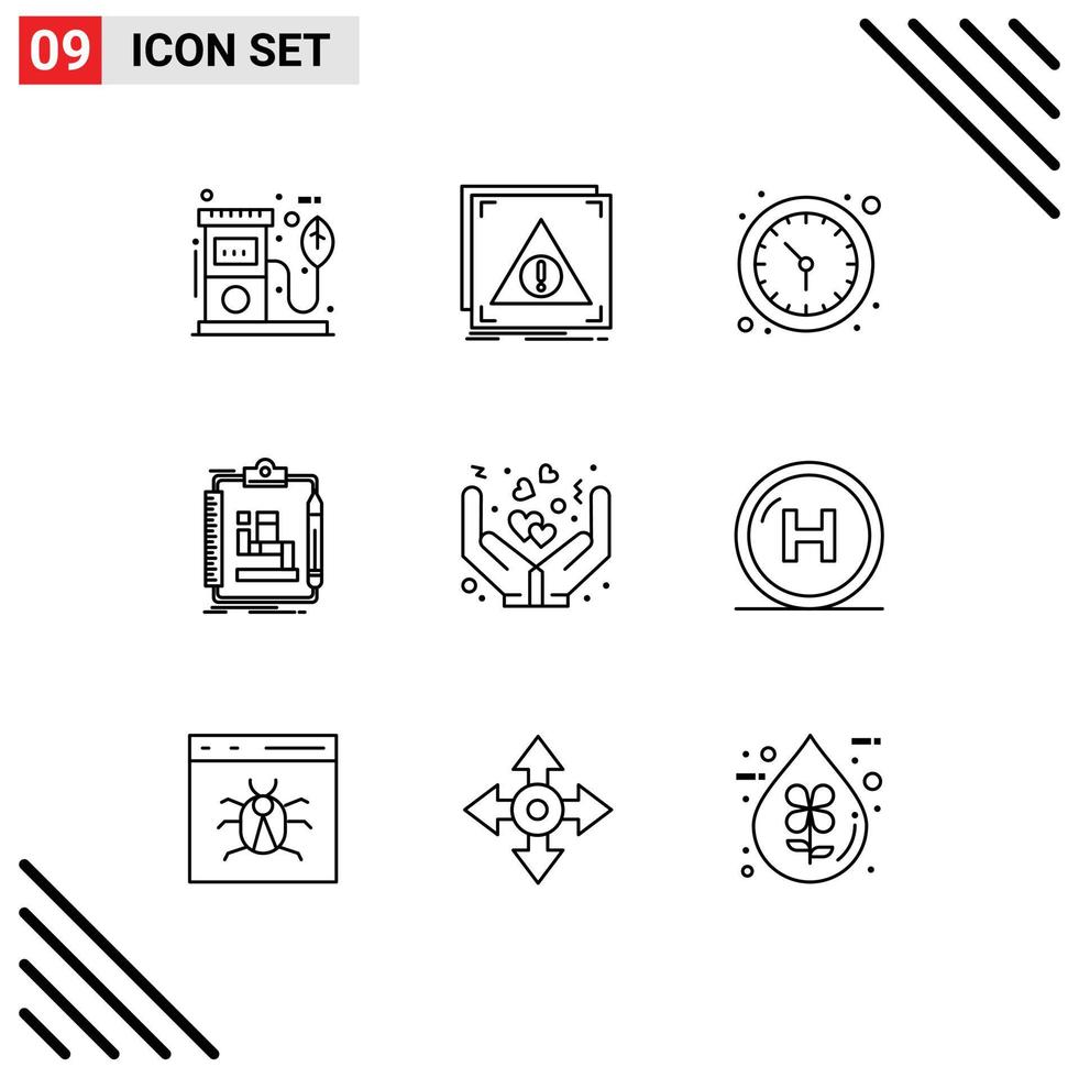 Modern Set of 9 Outlines Pictograph of work process server algorithm watch Editable Vector Design Elements