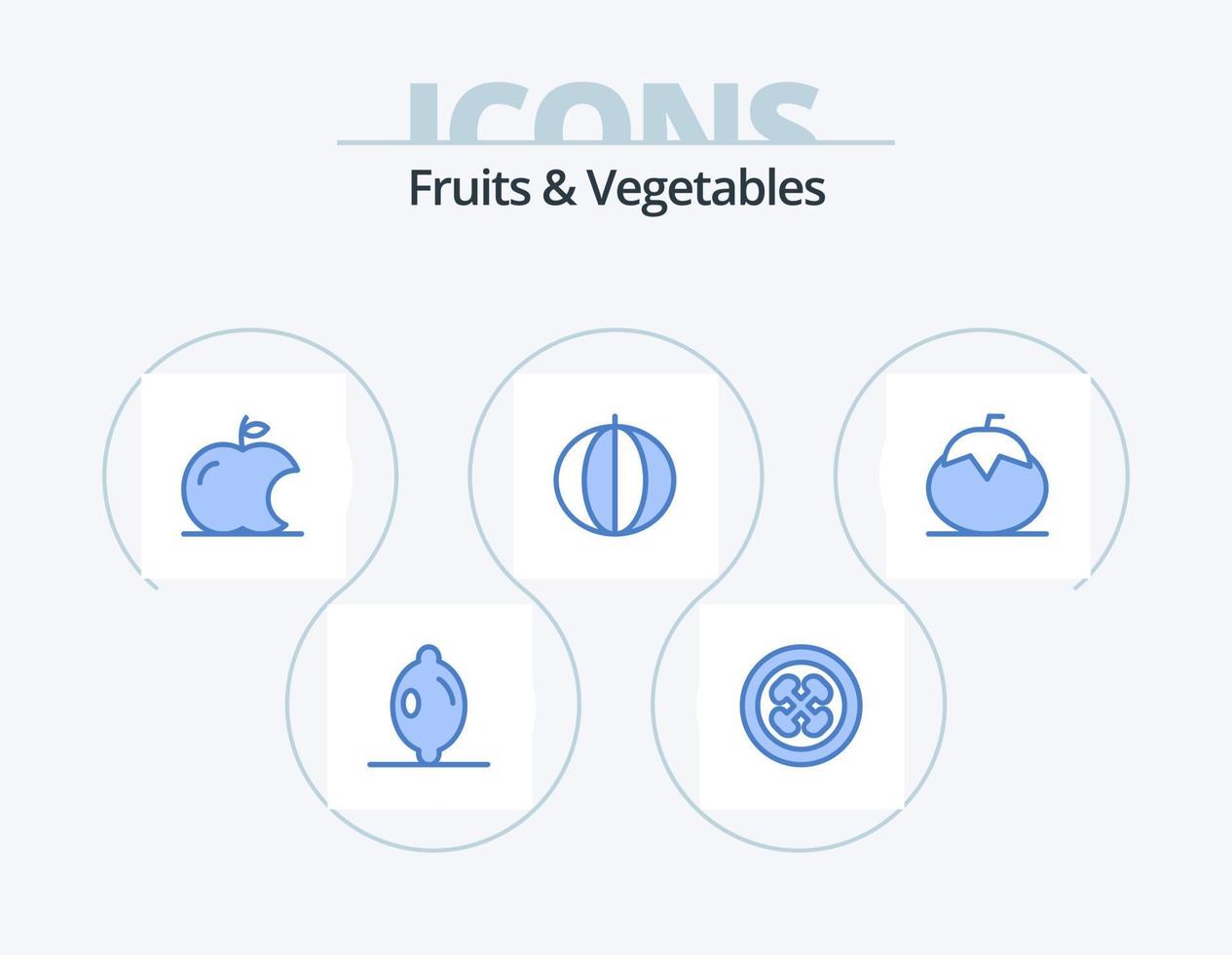 Fruits and Vegetables Blue Icon Pack 5 Icon Design. healthy. food. fruit. vegetables. pumpkin vector