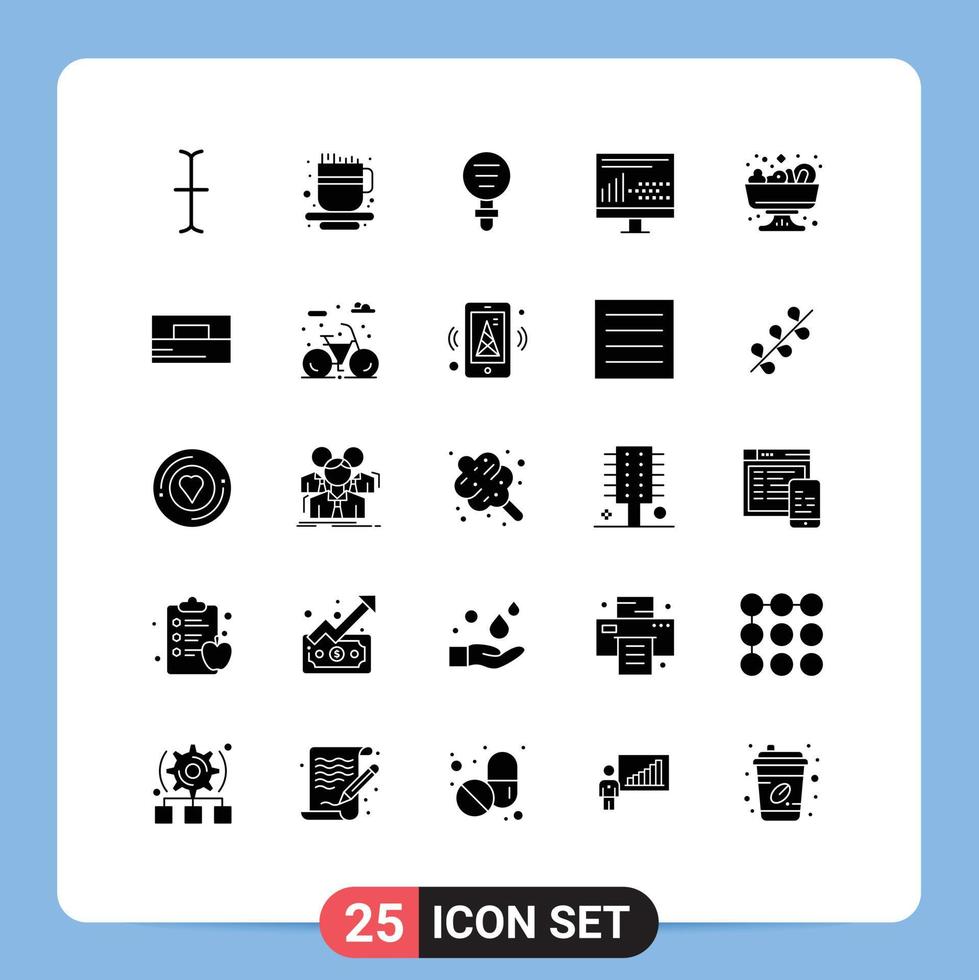 Set of 25 Commercial Solid Glyphs pack for summer salad laboratory statistics development Editable Vector Design Elements