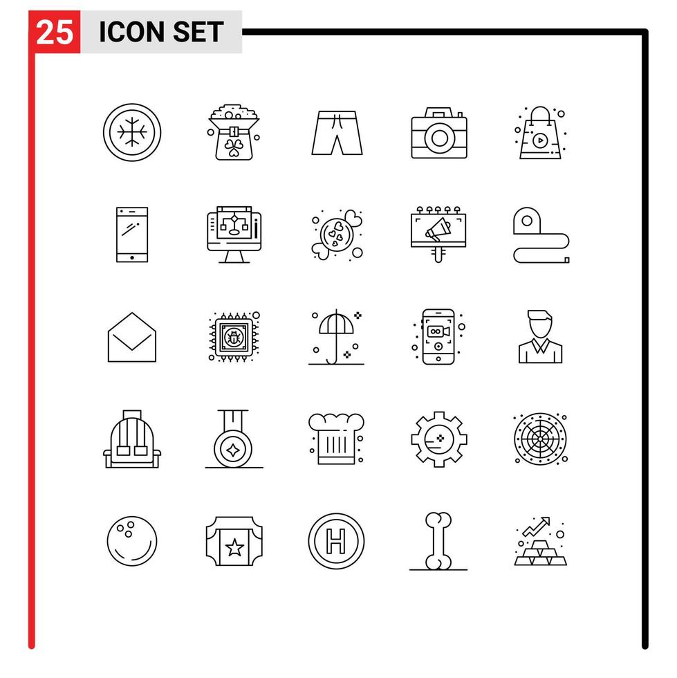 Stock Vector Icon Pack of 25 Line Signs and Symbols for shopping technology shorts digital camera Editable Vector Design Elements