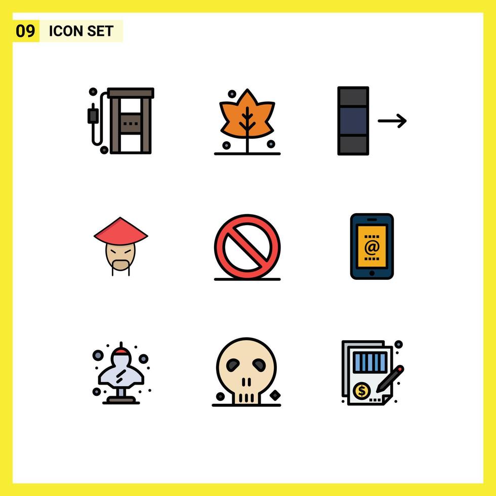 Modern Set of 9 Filledline Flat Colors and symbols such as stop close column chinese china Editable Vector Design Elements