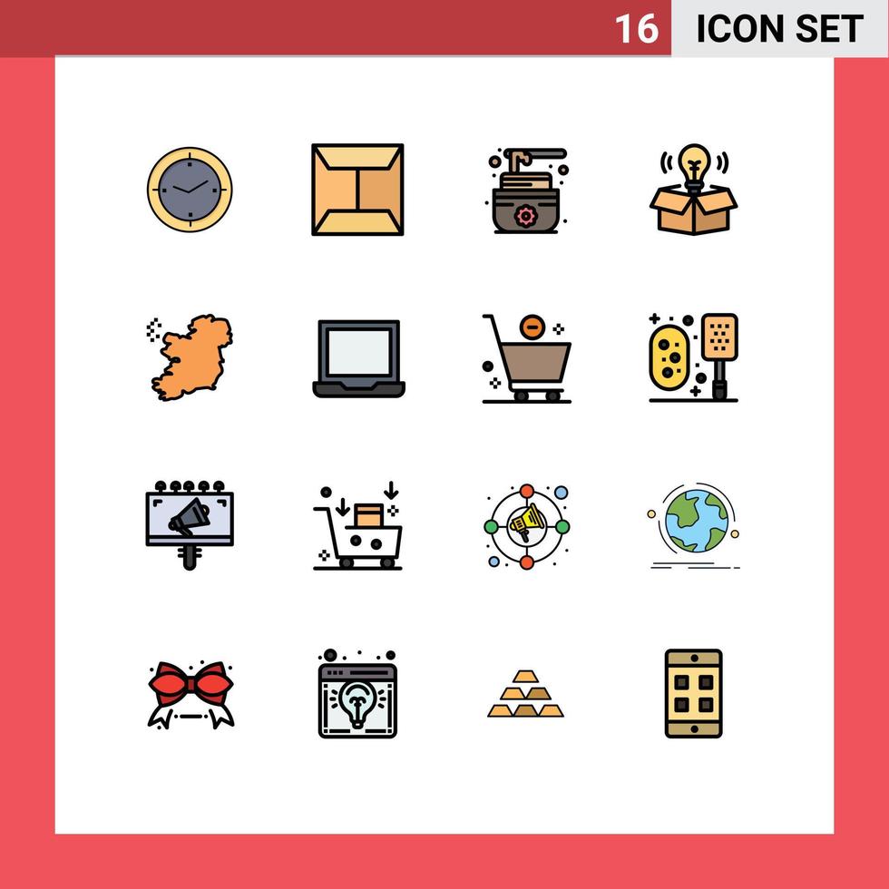 Universal Icon Symbols Group of 16 Modern Flat Color Filled Lines of computer map lotus world idea Editable Creative Vector Design Elements