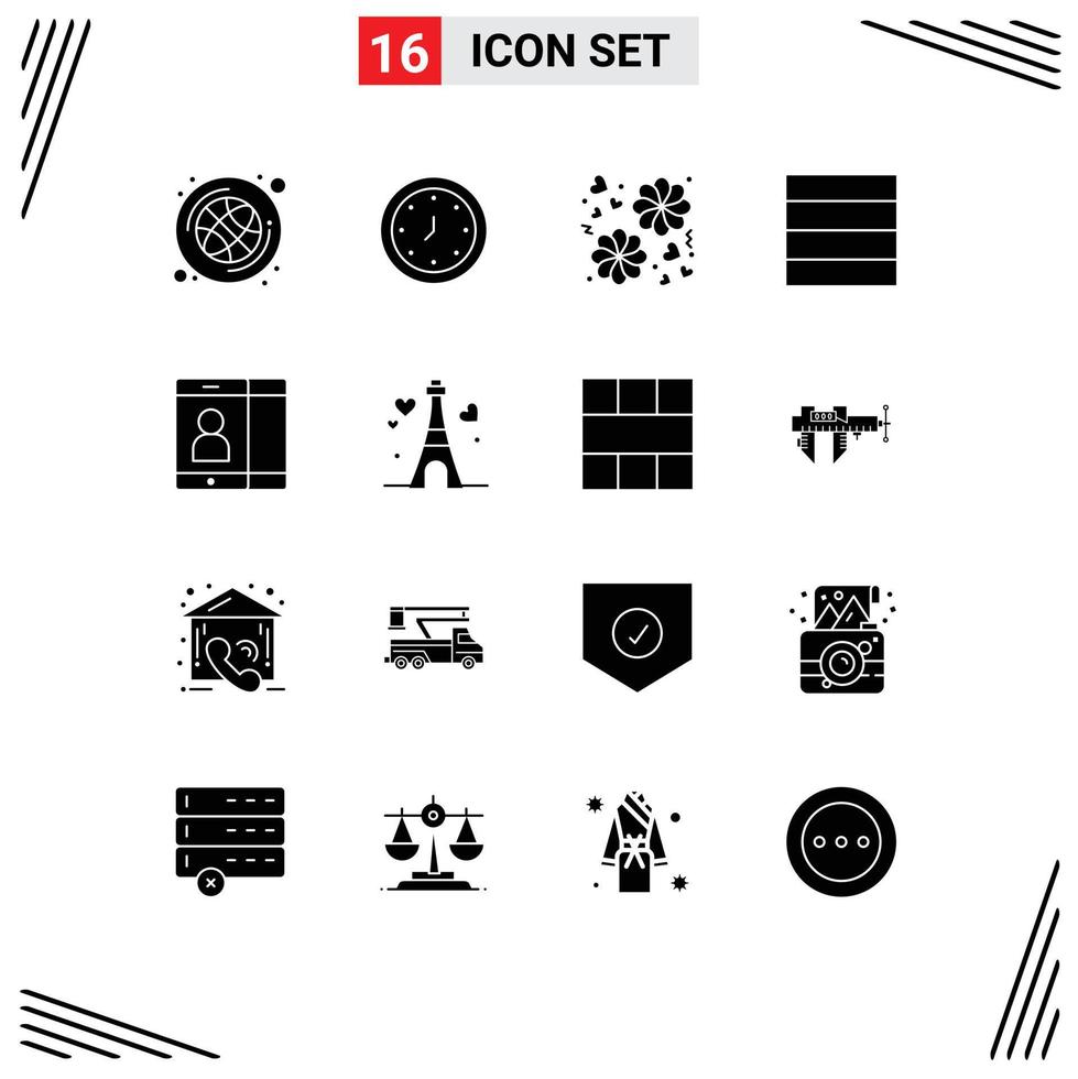 Set of 16 Modern UI Icons Symbols Signs for tower cell timer mobile grid Editable Vector Design Elements