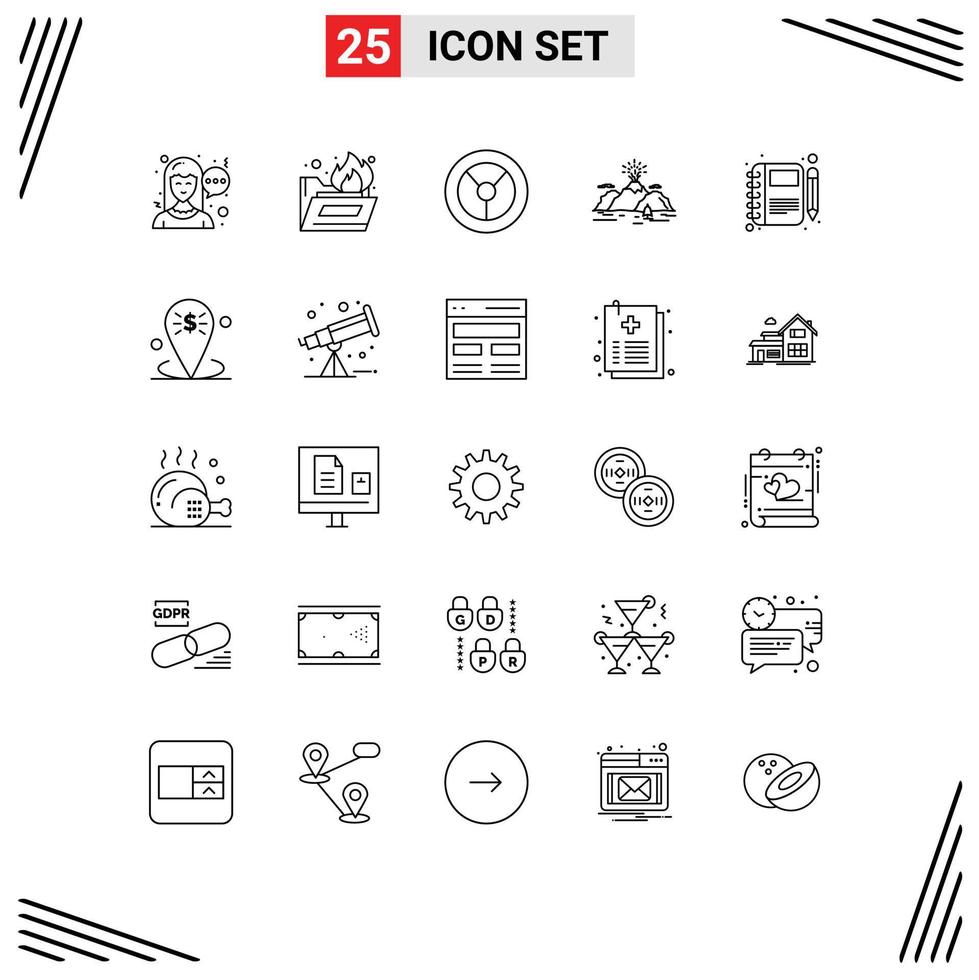 Group of 25 Lines Signs and Symbols for pen note nature moleskin blast Editable Vector Design Elements