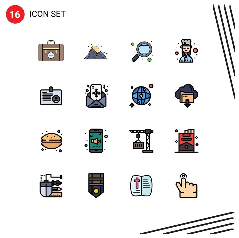 16 Creative Icons Modern Signs and Symbols of female chef chef mountain study research Editable Creative Vector Design Elements