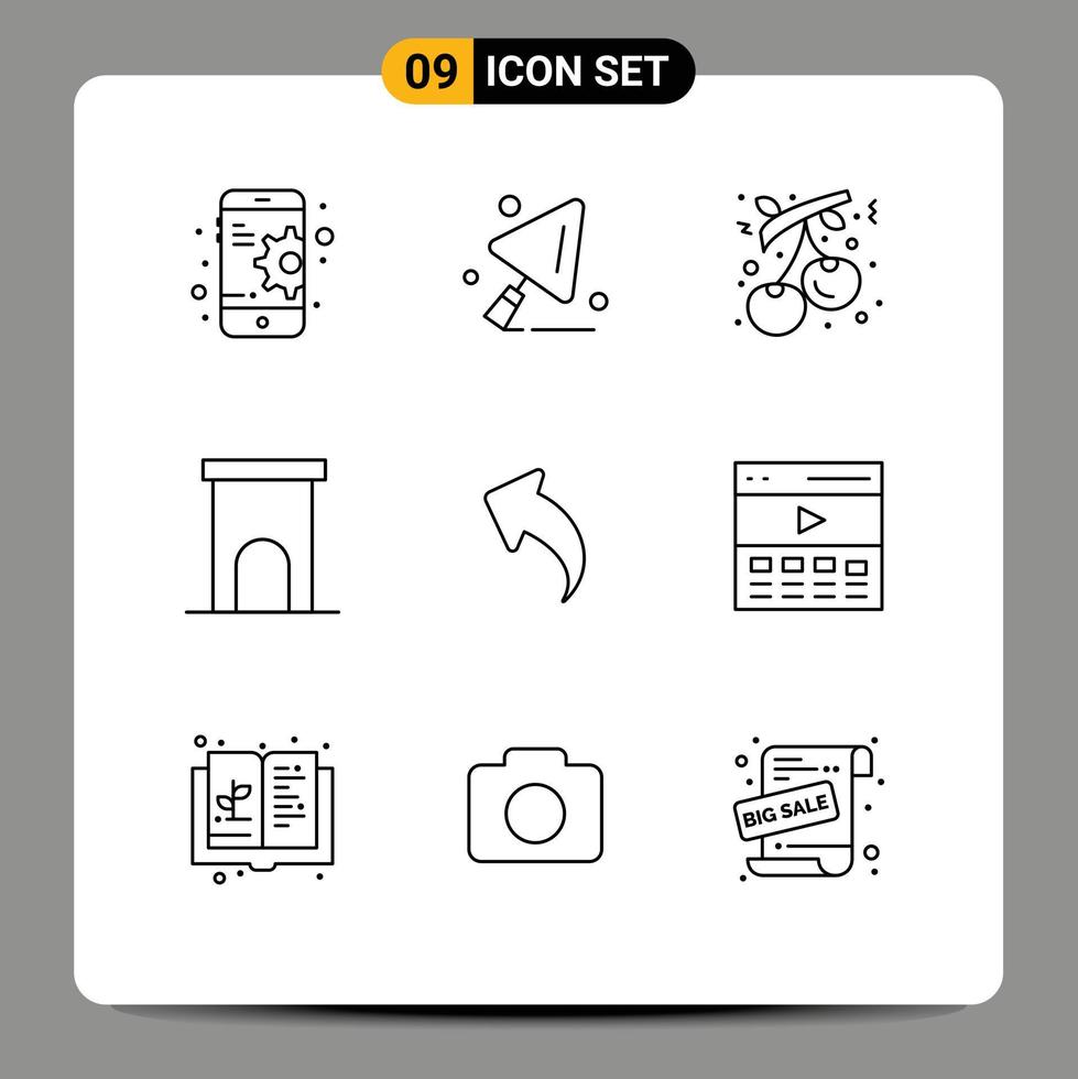 9 User Interface Outline Pack of modern Signs and Symbols of left residence cranberry property estate Editable Vector Design Elements