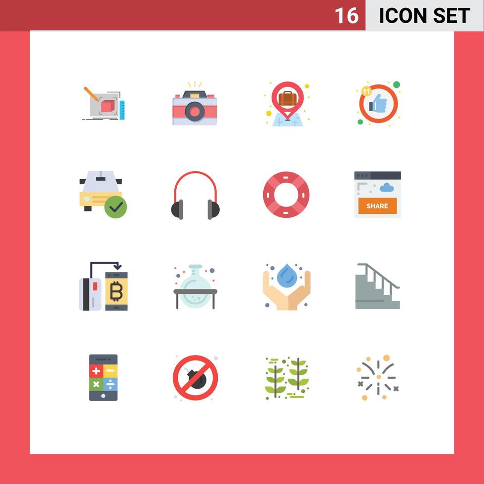 Mobile Interface Flat Color Set of 16 Pictograms of checked thumb picture likes case Editable Pack of Creative Vector Design Elements