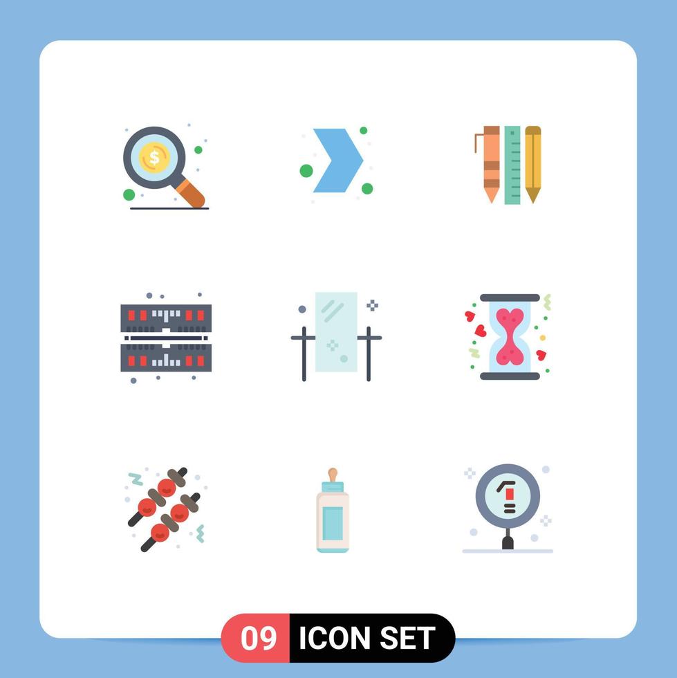 Set of 9 Vector Flat Colors on Grid for grooming beauty essential tools ram computer Editable Vector Design Elements