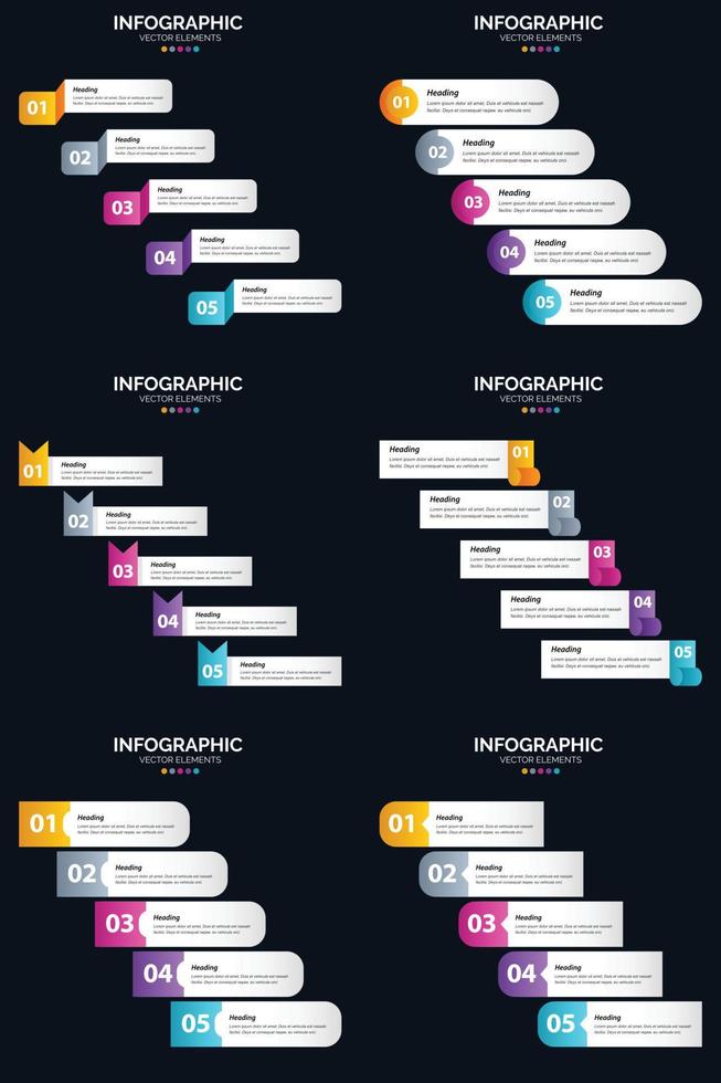 Vector 6 Infographics Pack Presentation slide template 5 Steps cycle diagrams and timelines