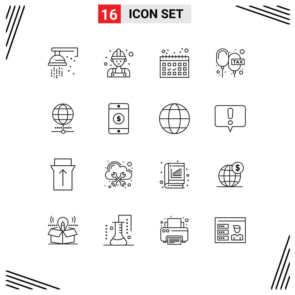 Pictogram Set of 16 Simple Outlines of internet rate calendar payable duties Editable Vector Design Elements