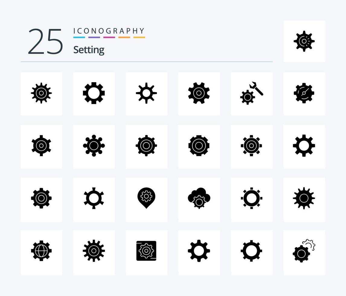 Setting 25 Solid Glyph icon pack including general. cogs. wrench. setting. timer vector