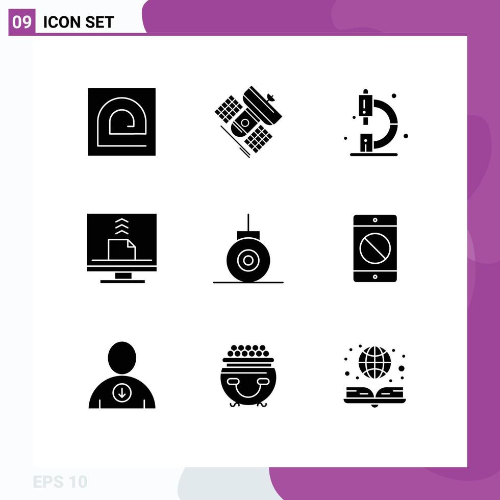 Set of 9 Commercial Solid Glyphs pack for contact communication satellite microscope education Editable Vector Design Elements