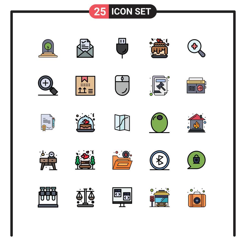 paquete de iconos de vector de stock de 25 signos de línea y símbolos para corazones de amor tecnología de garrapata enchufe elementos de diseño de vector editables