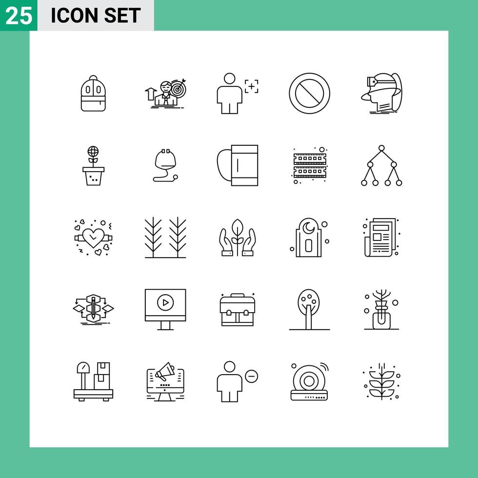 Modern Set of 25 Lines Pictograph of human cancel growth ban image Editable Vector Design Elements