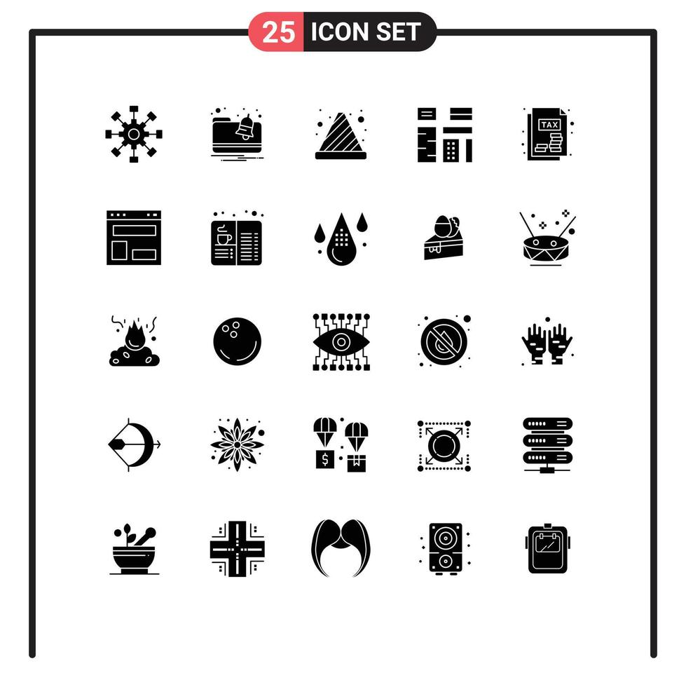 25 User Interface Solid Glyph Pack of modern Signs and Symbols of document native cone feature advertising Editable Vector Design Elements