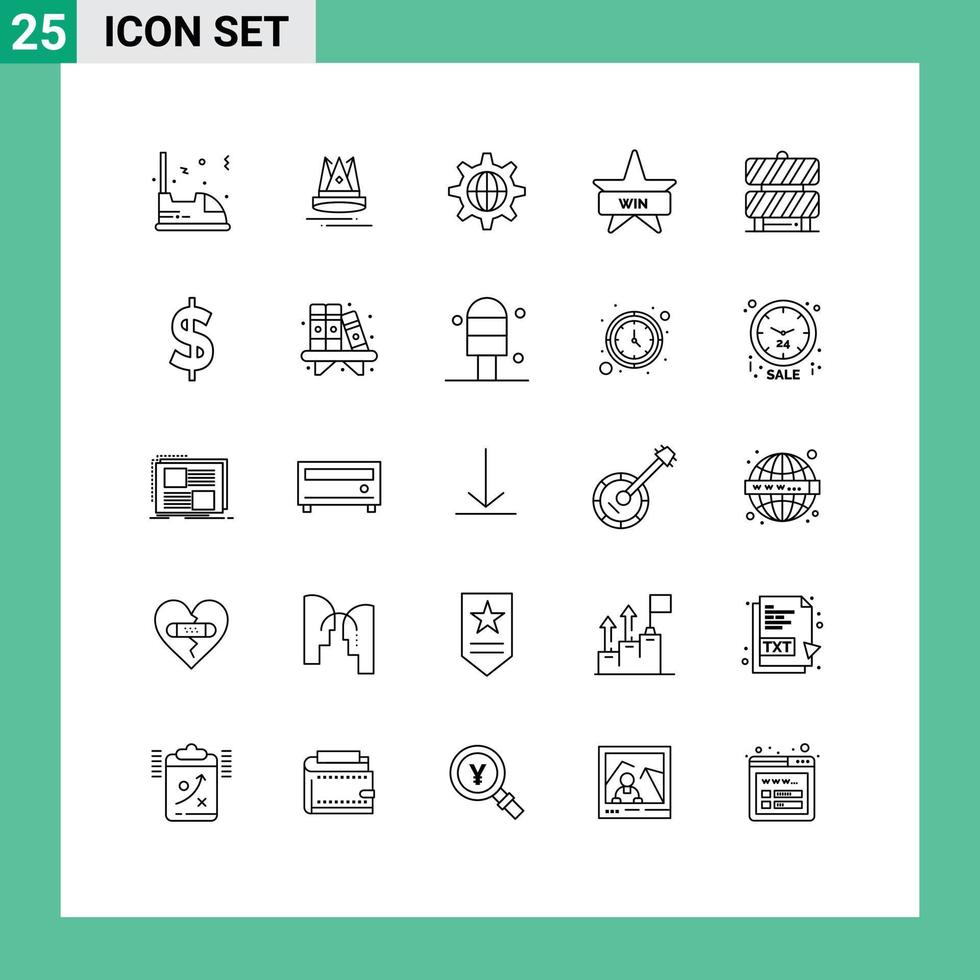 Stock Vector Icon Pack of 25 Line Signs and Symbols for barrier insignia marketing badges internet Editable Vector Design Elements