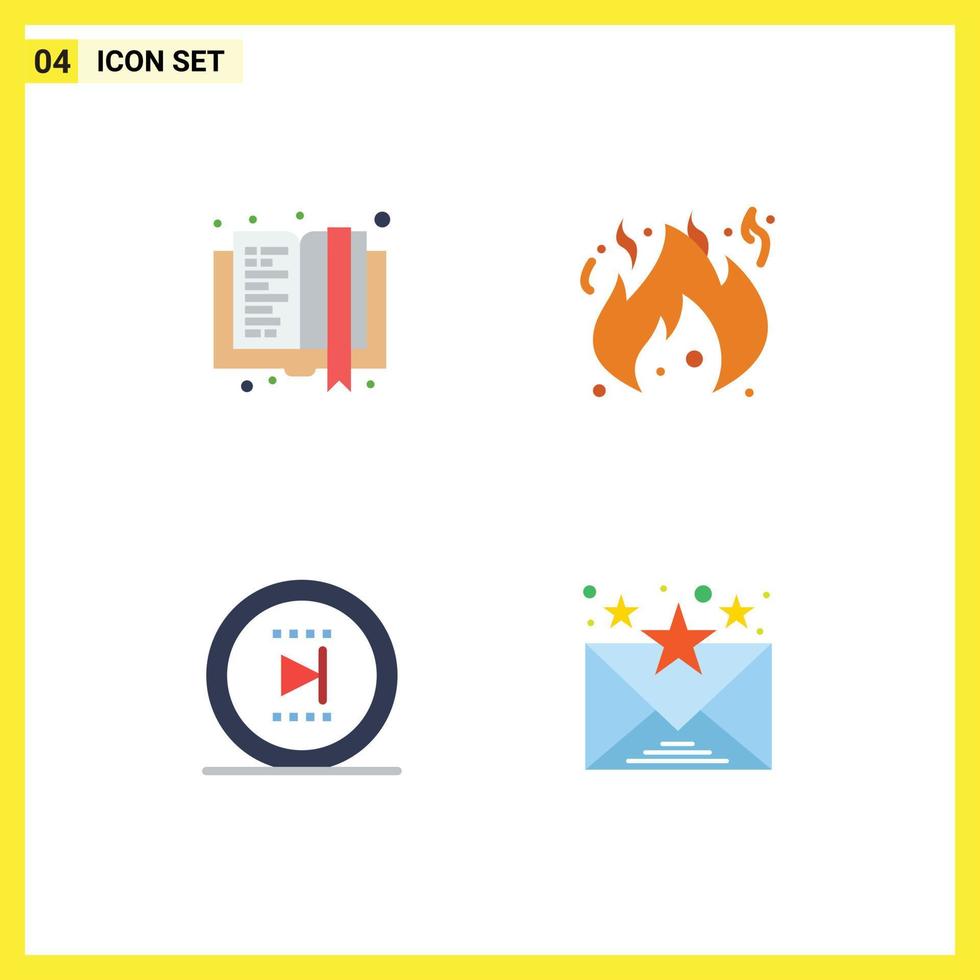 4 Creative Icons Modern Signs and Symbols of book online education flame email Editable Vector Design Elements