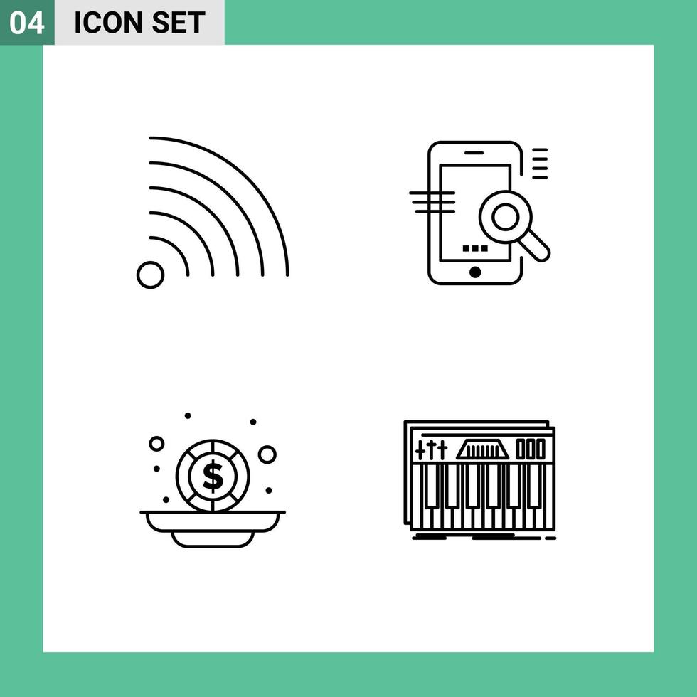 4 Thematic Vector Filledline Flat Colors and Editable Symbols of feed investment search seo coins Editable Vector Design Elements