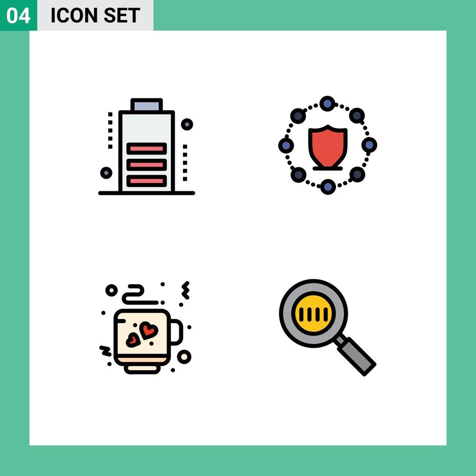 Stock Vector Icon Pack of 4 Line Signs and Symbols for battery tea computing network code search Editable Vector Design Elements