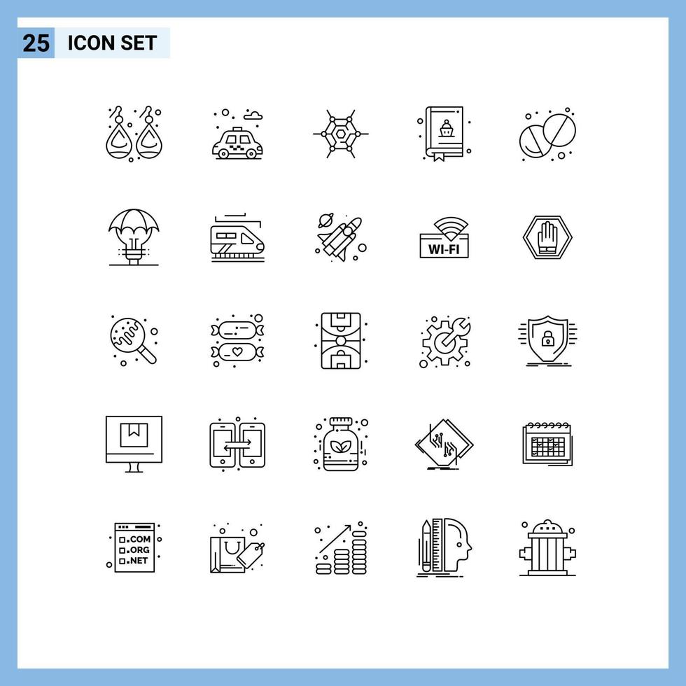 25 Thematic Vector Lines and Editable Symbols of copyright pill network pharmacy book Editable Vector Design Elements