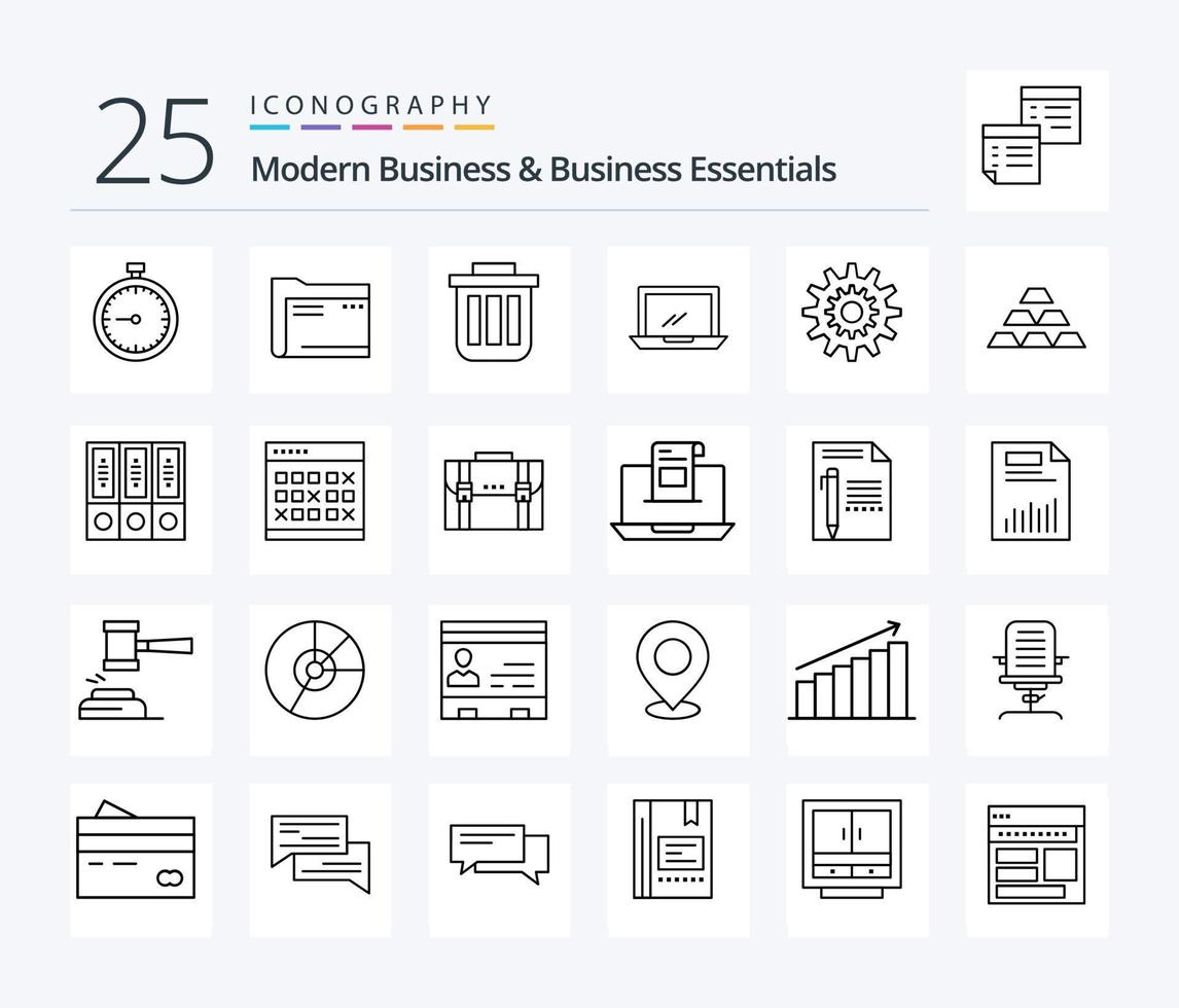 paquete de iconos de 25 líneas de negocios modernos y elementos esenciales de negocios que incluye lata. cesta. archivo. basura. expediente vector