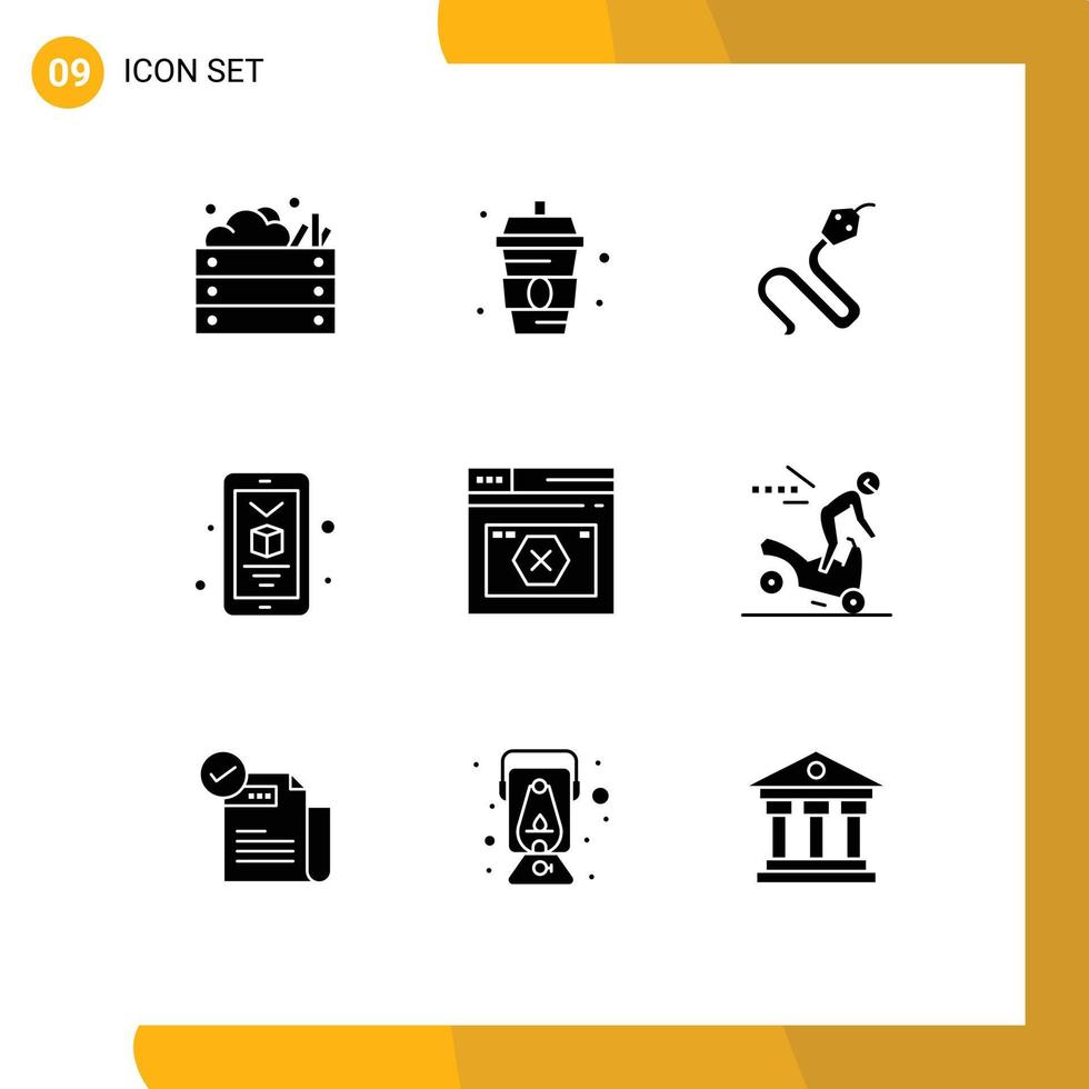 Modern Set of 9 Solid Glyphs and symbols such as page smartphone water printing king Editable Vector Design Elements