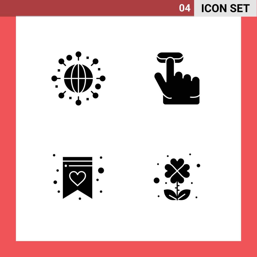 Thematic Vector Solid Glyphs and Editable Symbols of global clover click favorite leaf Editable Vector Design Elements