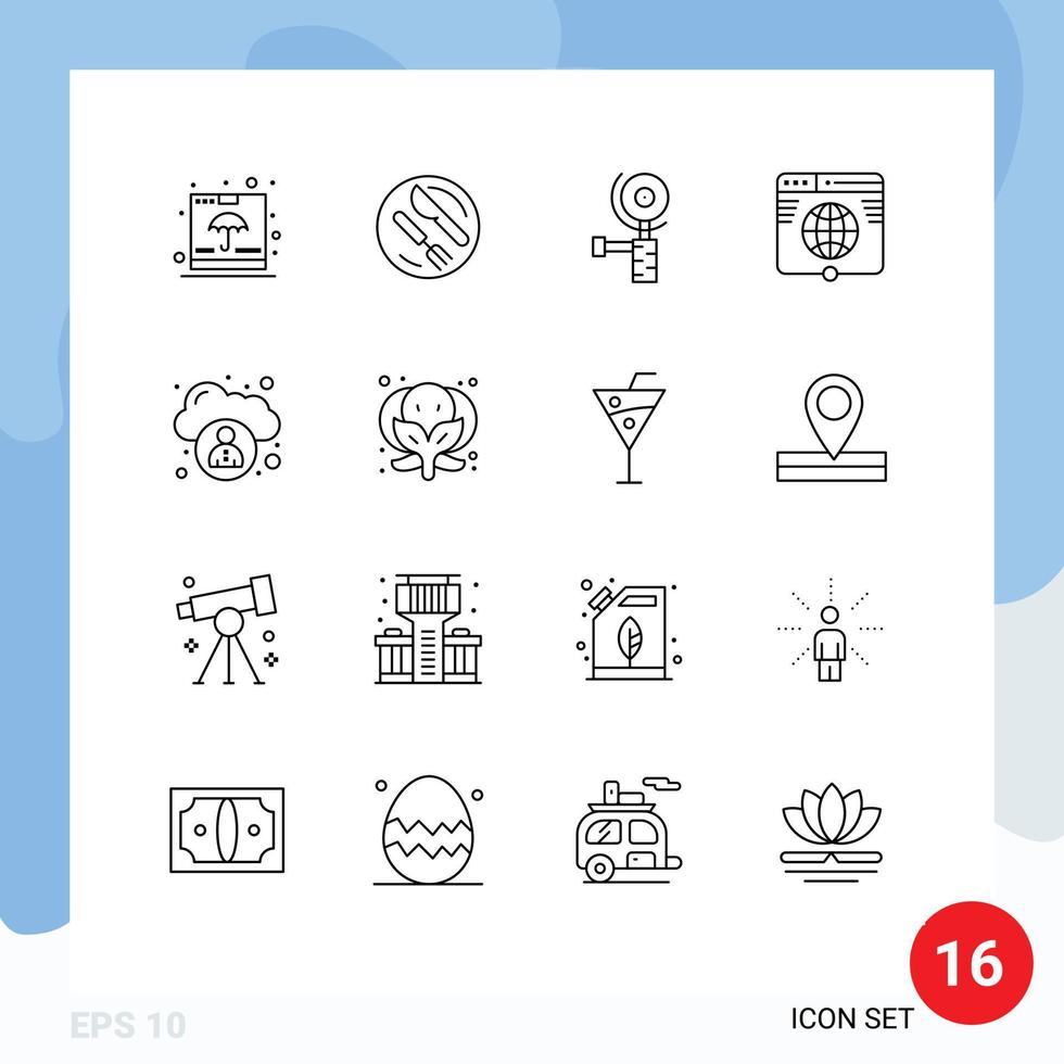 Modern Set of 16 Outlines and symbols such as administration network knife link globe Editable Vector Design Elements