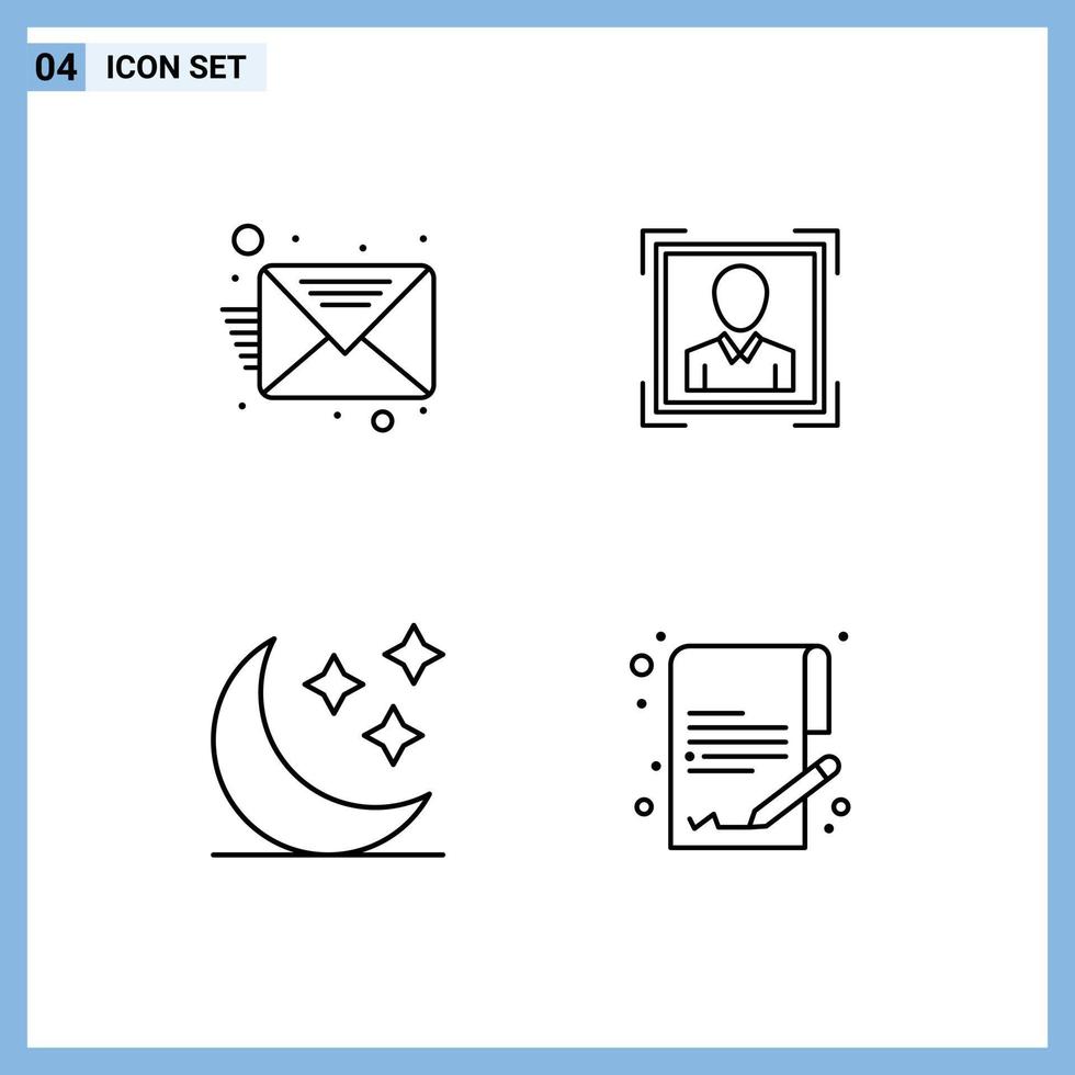 Set of 4 Modern UI Icons Symbols Signs for email stars user profile image document Editable Vector Design Elements