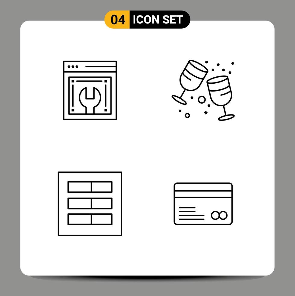 Group of 4 Modern Filledline Flat Colors Set for web advancement grid web maintenance glass ui Editable Vector Design Elements