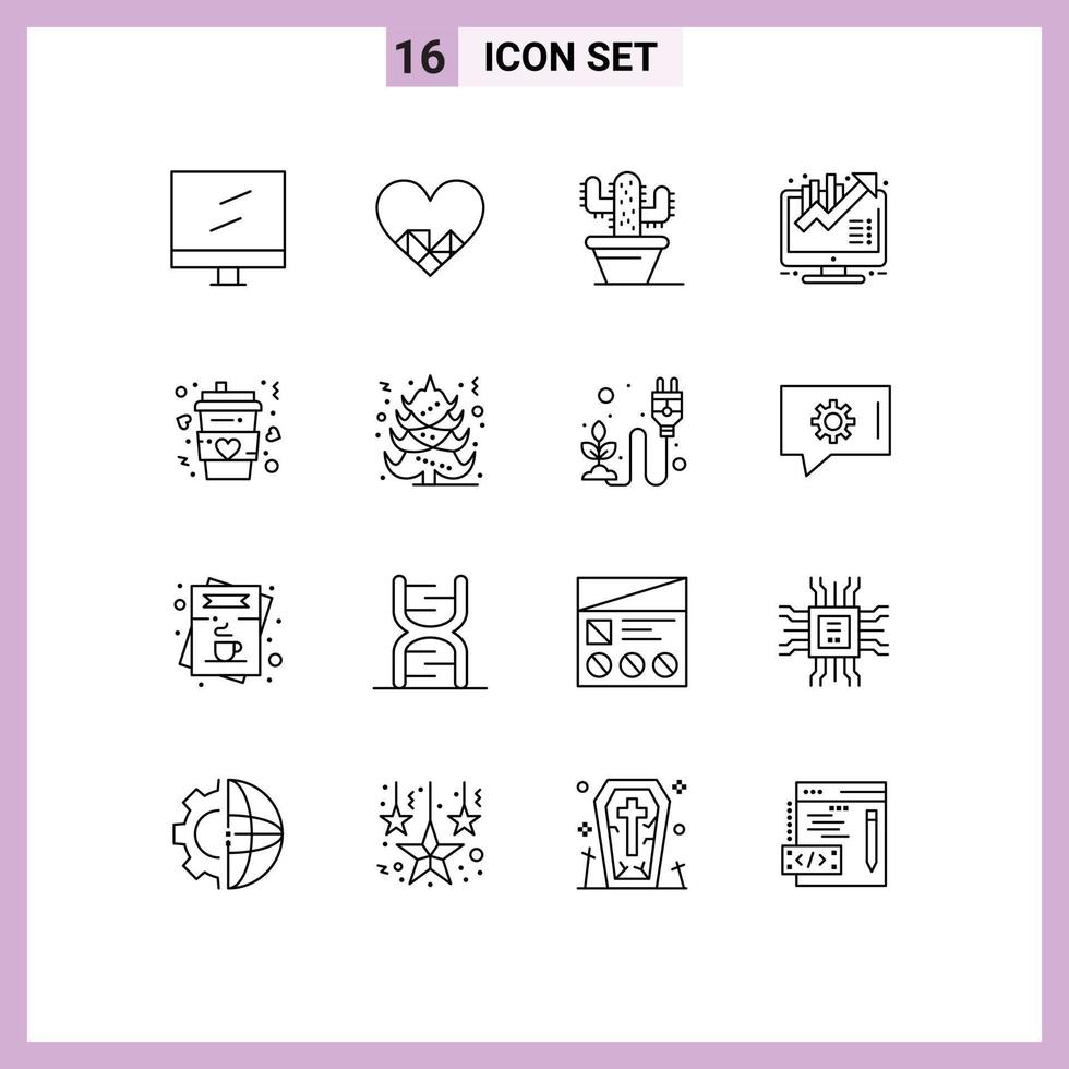 16 Universal Outline Signs Symbols of long cup nature coffee concept Editable Vector Design Elements
