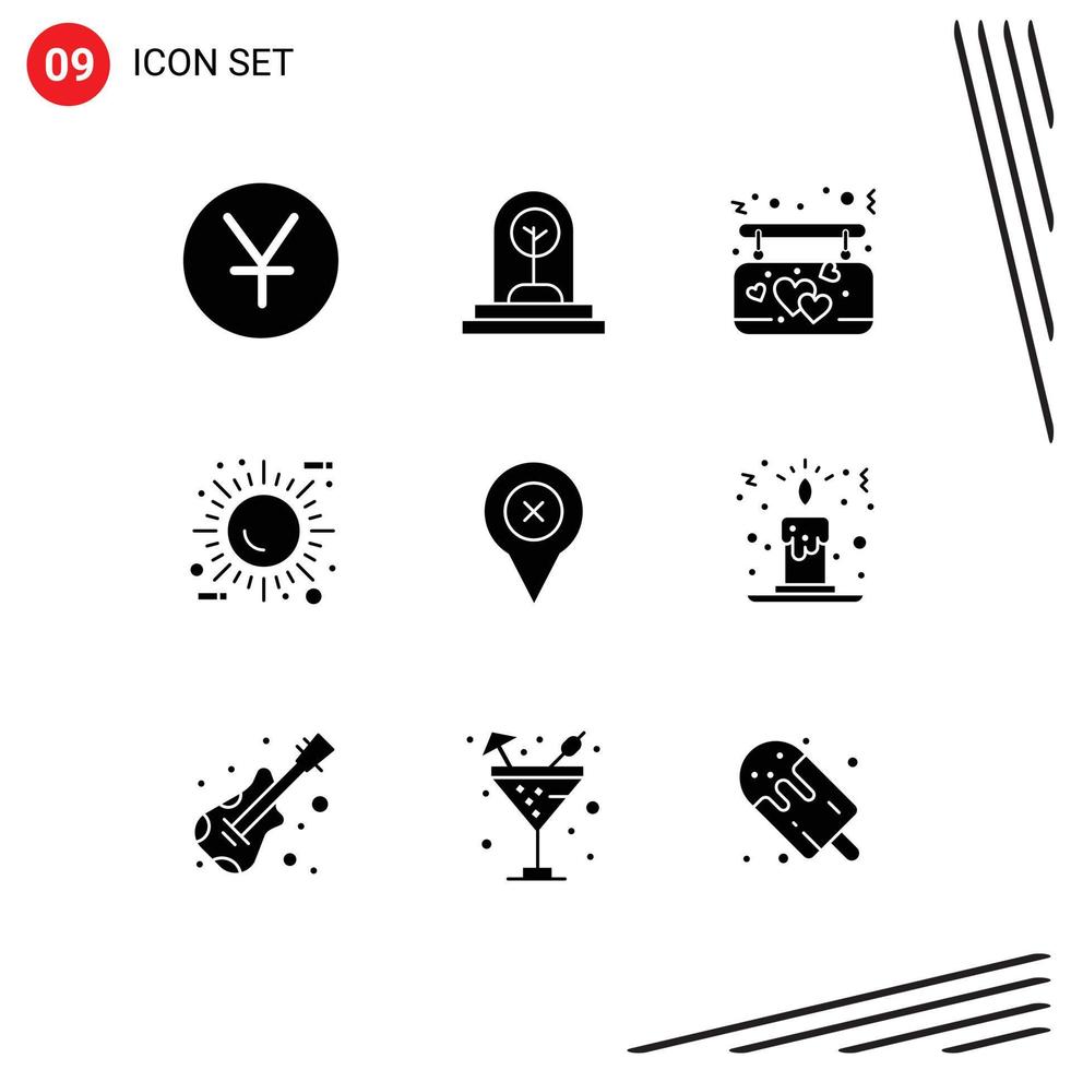 Pack of 9 creative Solid Glyphs of add ecology affection eco sun Editable Vector Design Elements