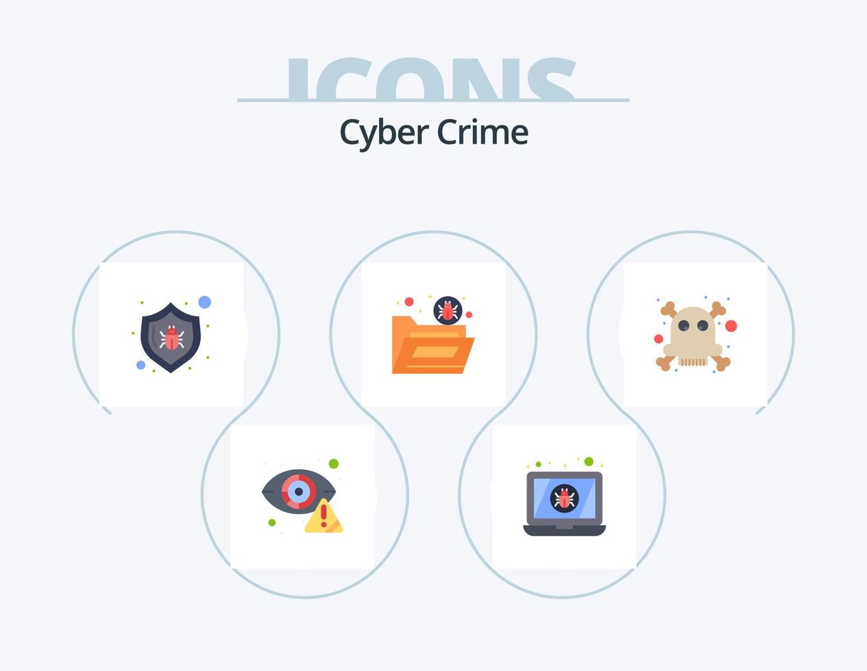 paquete de iconos planos de delitos cibernéticos 5 diseño de iconos. virus. carpeta. virus. expediente. seguridad vector