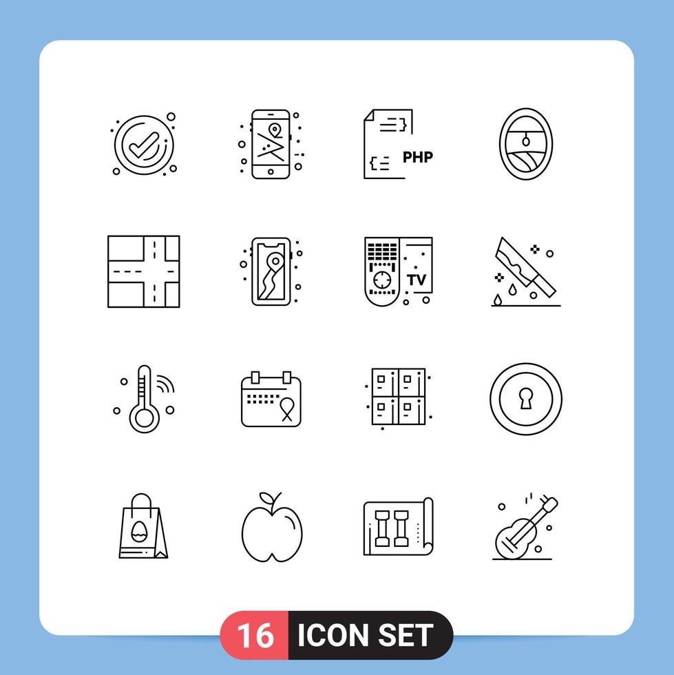 16 Creative Icons Modern Signs and Symbols of mobile window coding porthole file Editable Vector Design Elements