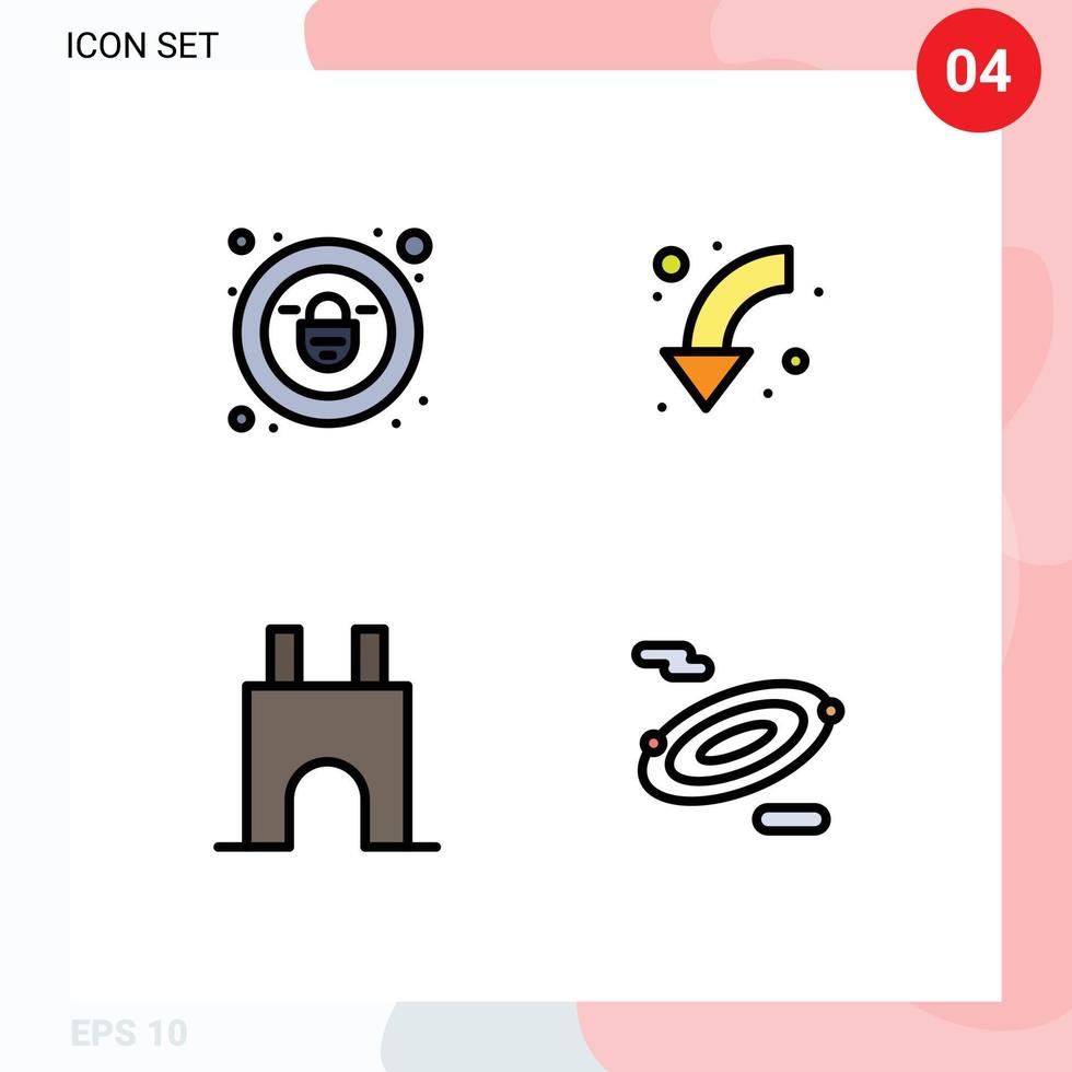 conjunto de 4 iconos modernos de la interfaz de usuario símbolos signos para la construcción del castillo de bloqueo flecha izquierda fortaleza elementos de diseño vectorial editables vector