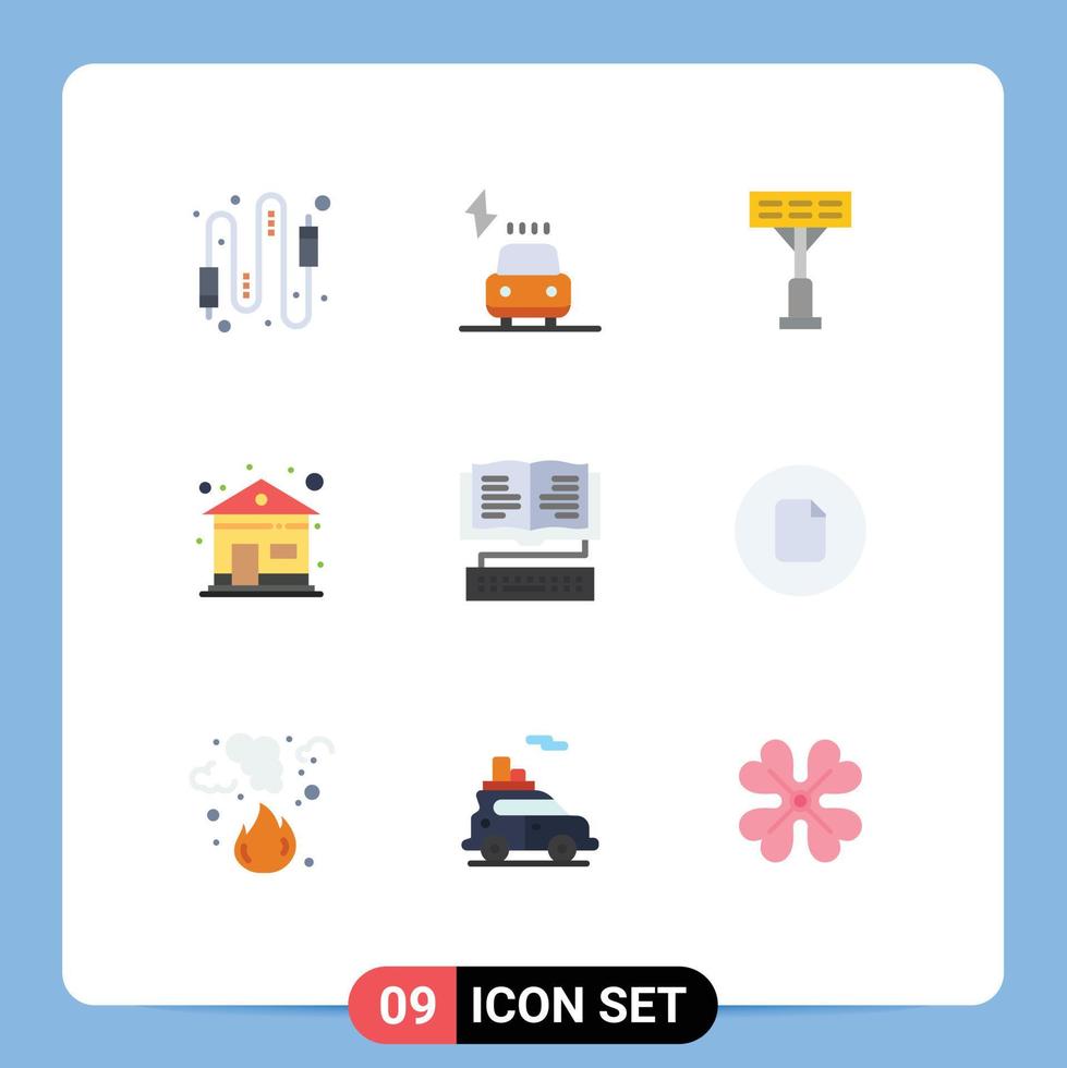 Set of 9 Commercial Flat Colors pack for knowledge book power house building Editable Vector Design Elements