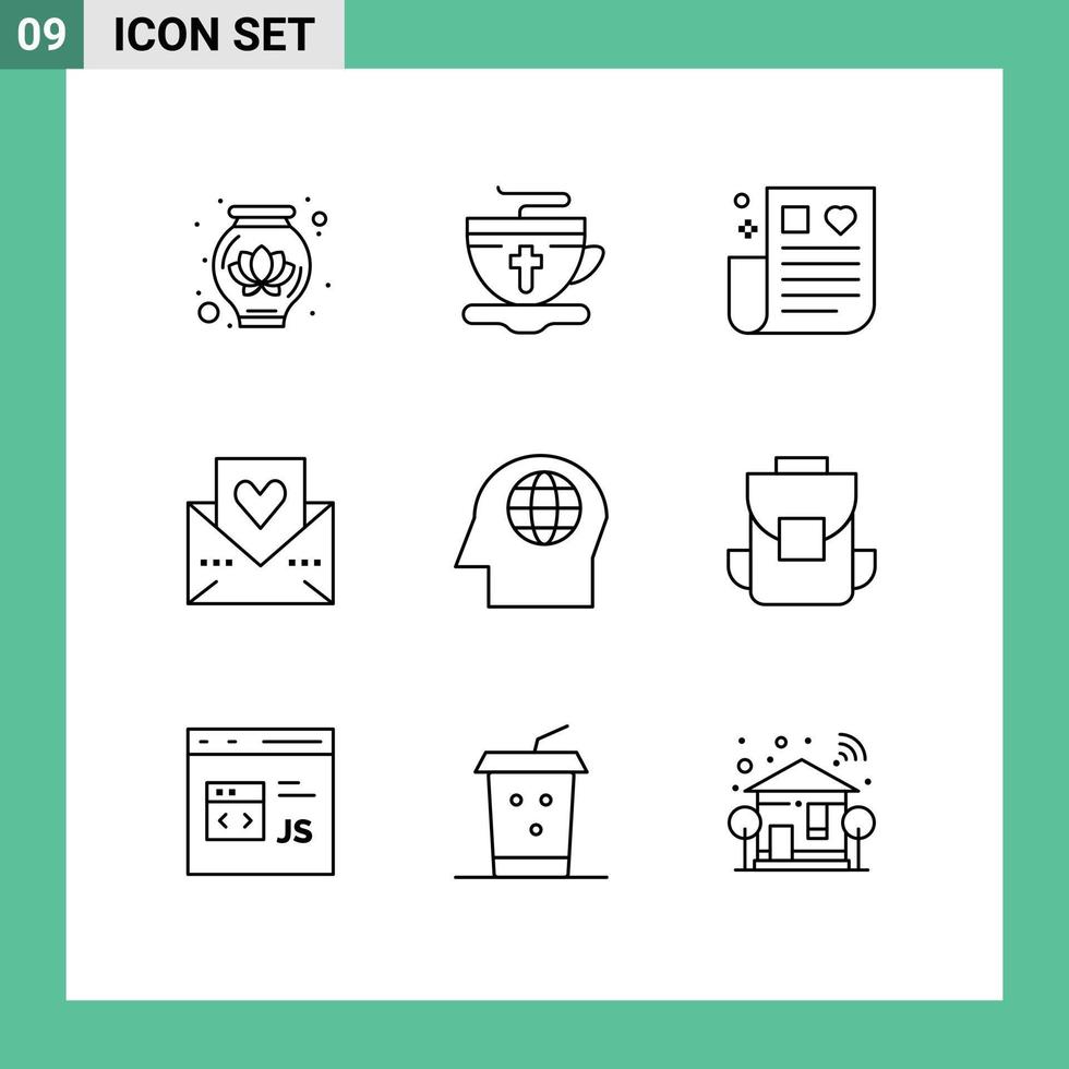 Universal Icon Symbols Group of 9 Modern Outlines of global thanksgiving healthcare mail love Editable Vector Design Elements