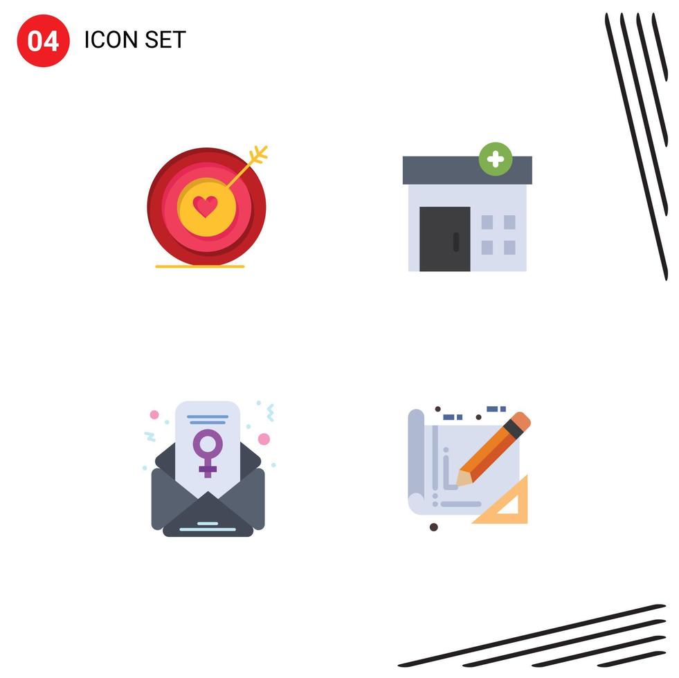 Pack of 4 Modern Flat Icons Signs and Symbols for Web Print Media such as target email wedding house architecture Editable Vector Design Elements